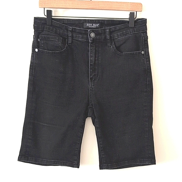 Judy Blue Pants - Judy Blue Womens Large Cuffed Bermuda Shorts Black Denim Casual Classic